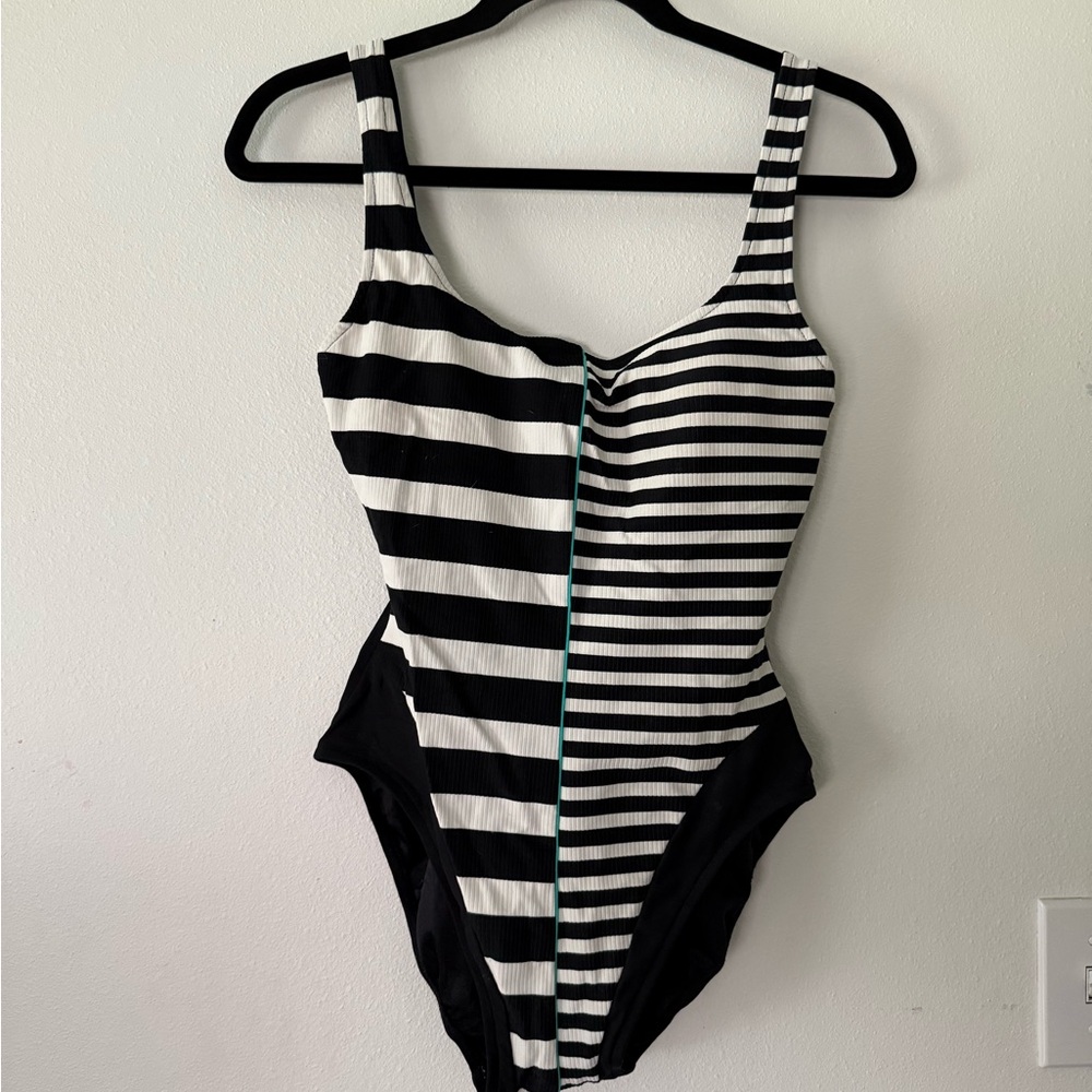Vintage 90s Black & White Striped One Piece